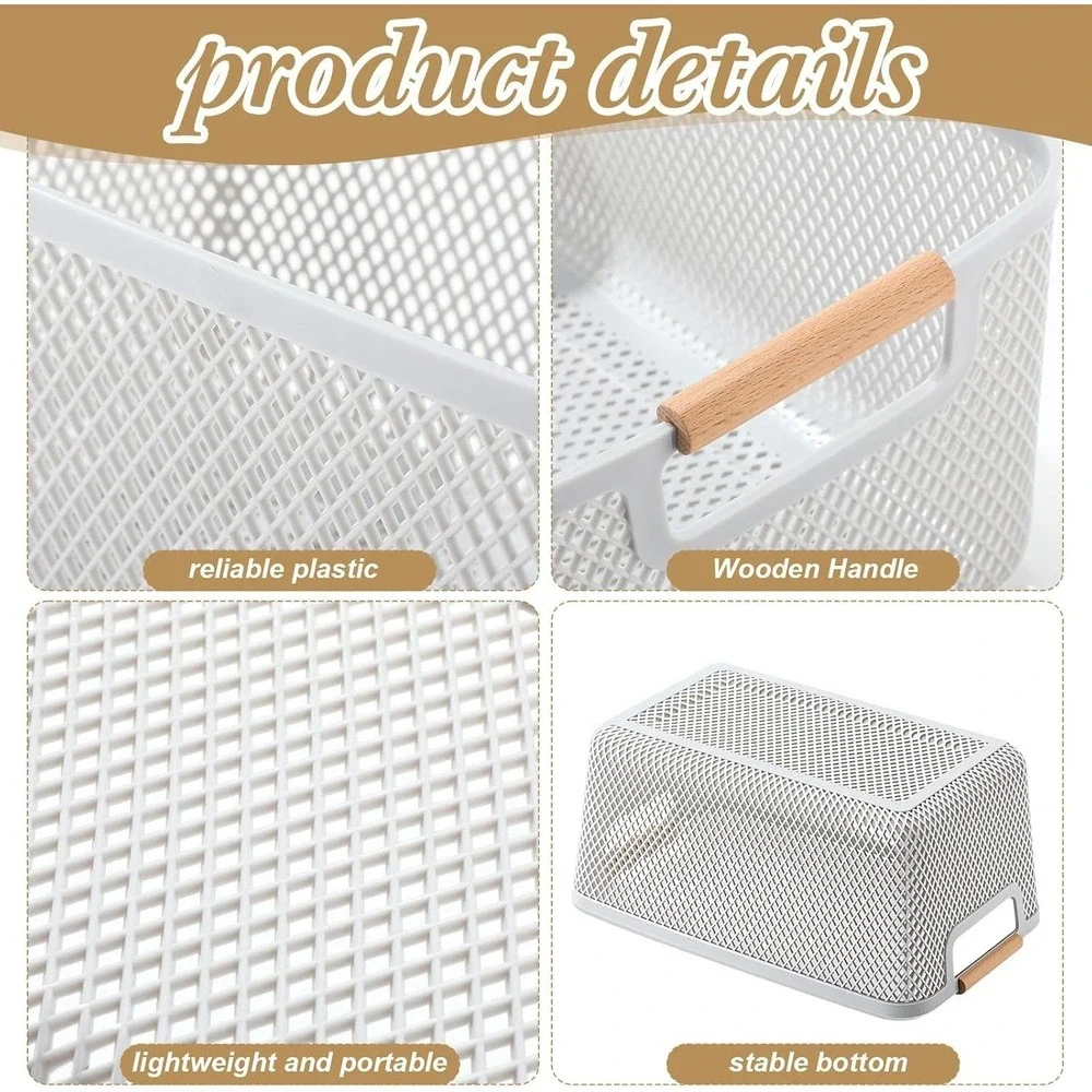 Ziliny 4 Pcs Plastic Mesh Baskets with Handles - Mesh Storage Hanging Organizer
